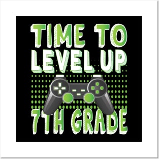 Time To Level Up 7th Grade Kids Video Game Theme Party graphic Posters and Art